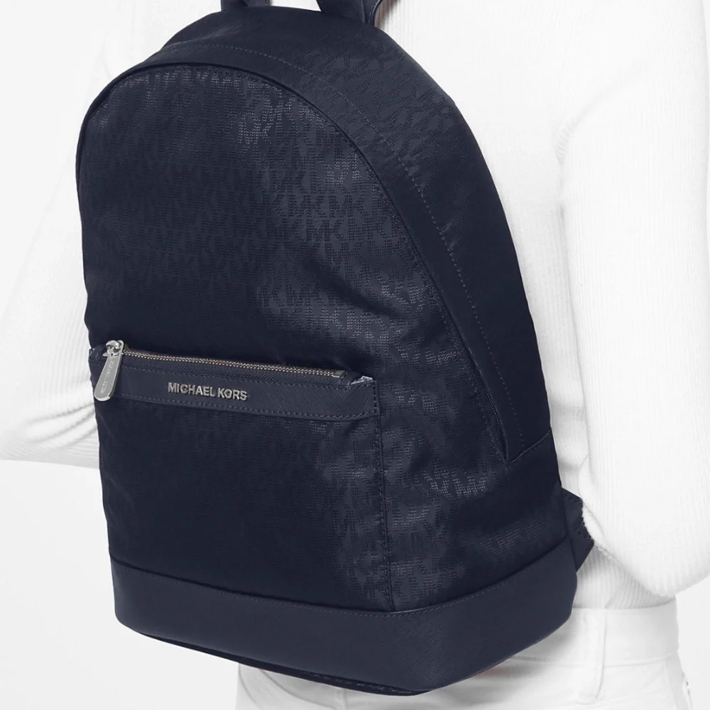 MICHAEL KORS | Navy Blue Morgan Medium Logo Jacquard Backpack